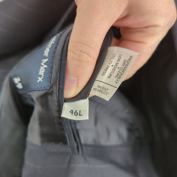 Hart Schaffner Marx Navy Blue Pinstripe Two Button Sport Coat Jacket Men's‎ 46L - Picture 10 of 10